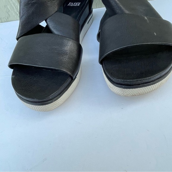 Eileen Fisher‎ Sandals Womens 9 Black Sport Tumbled Leather Wedge Heel Sneaker - Picture 15 of 16